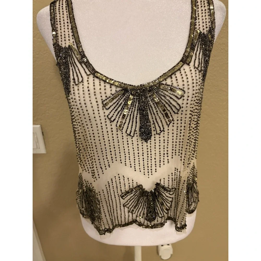Women's Nude Sheer Embellished Top, By Black, Size Large - Picture 3 of 9